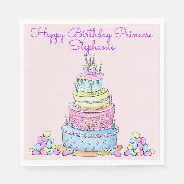 Servilleta De Papel Pastel de cumpleaños moderno de 5 capas con velas (Anverso)