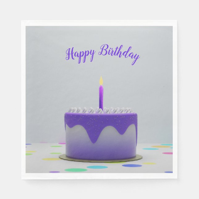 Servilleta De Papel Pastel de cumpleaños morado (Anverso)