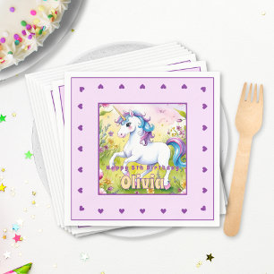 Servilleta De Papel Pastel de Cumpleaños Personalizado Unicornio Mágic