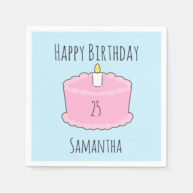 Servilleta De Papel Pastel de cumpleaños rosa (Anverso)