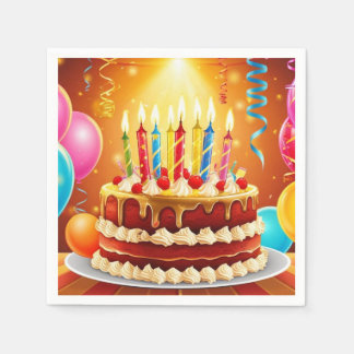 Servilleta De Papel Pastel de cumpleaños y velas