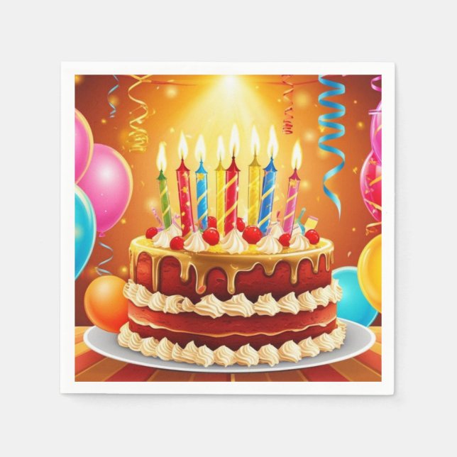 Servilleta De Papel Pastel de cumpleaños y velas (Anverso)