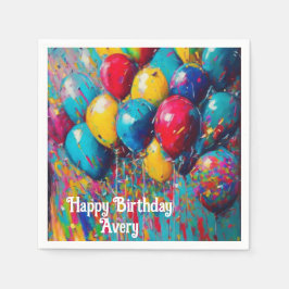 Servilleta De Papel Pastel de globos de cumpleaños colorido y personal