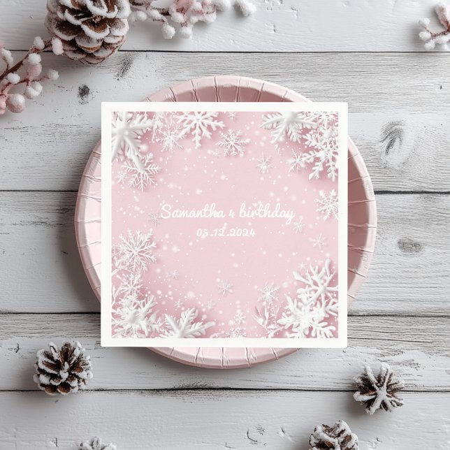 Servilleta De Papel Pastel de invierno rosa Wonderland Snowflake (Subido por el creador)