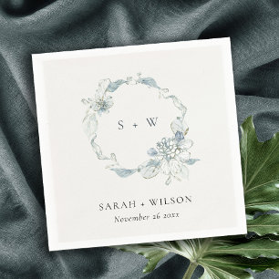 Servilleta De Papel Pastel Dusky Blue Floral Boda Monograma N