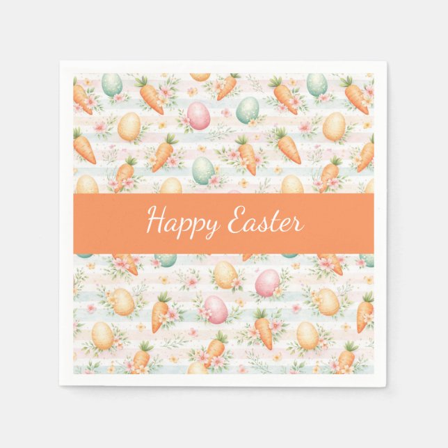 Servilleta De Papel Pastel Easter Eggs & Carrots Watercolor Pattern  (Anverso)