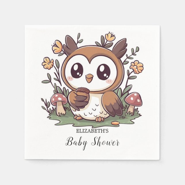 Servilleta De Papel Pastel Enchanted Owl Baby Shower (Anverso)