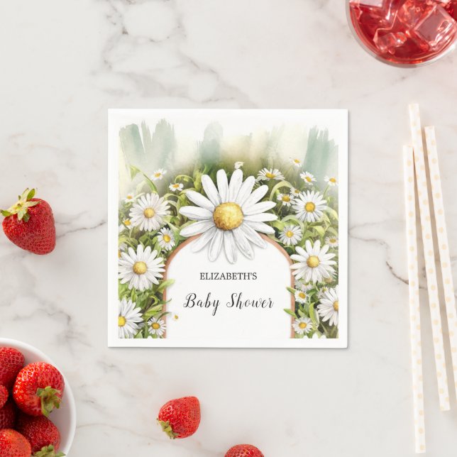 Servilleta De Papel Pastel Floral Daisy Baby Shower (In situ)