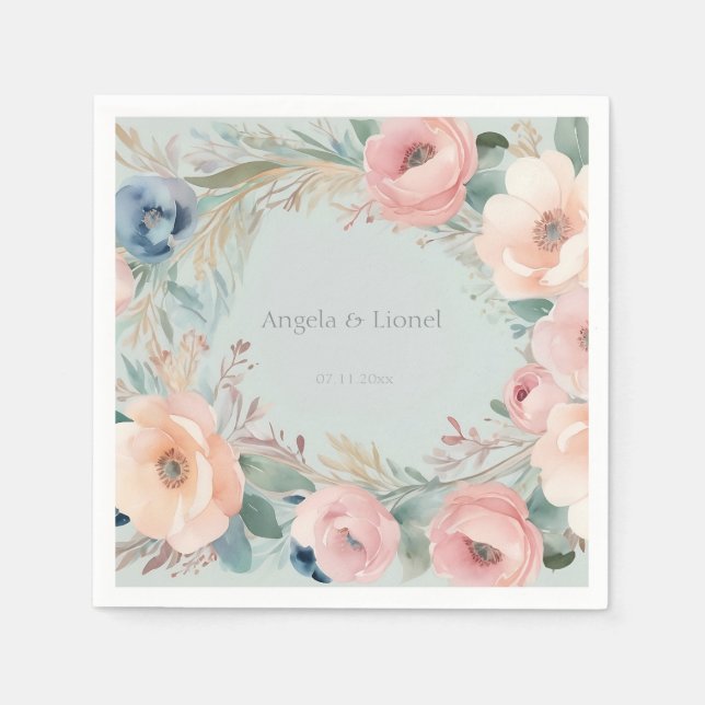 Servilleta De Papel Pastel Floral Elegance Boda (Anverso)