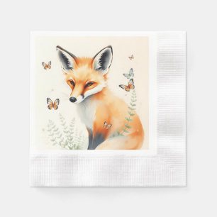 Servilleta De Papel Pastel Fox con helechos y mariposas