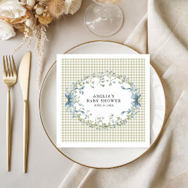 Servilleta De Papel Pastel Gingham Blue Floral Baby Shower