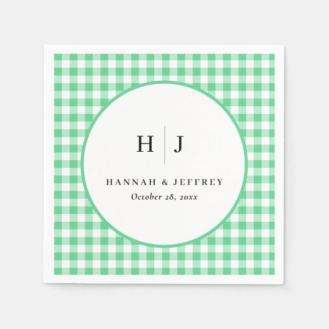 Servilleta De Papel Pastel Gingham Boda Green Napkins (Anverso)