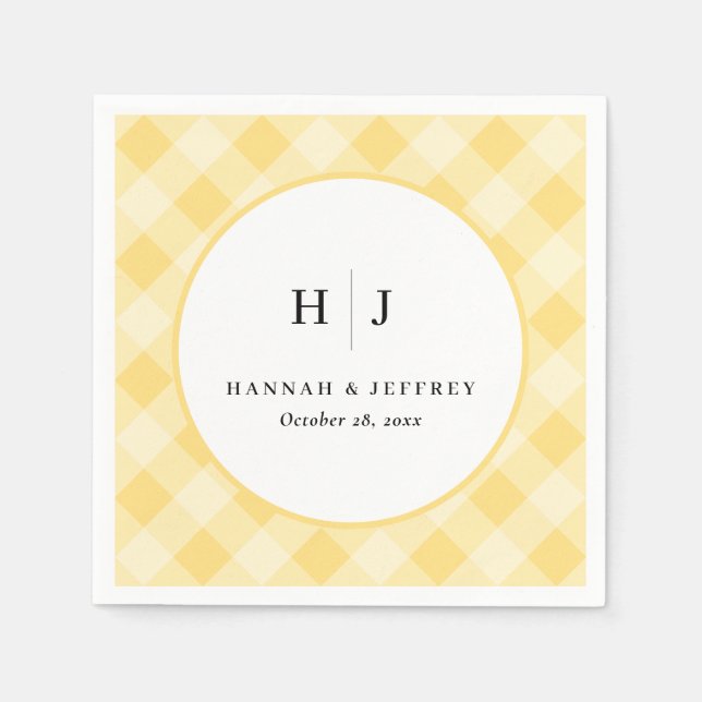 Servilleta De Papel Pastel Gingham Boda Napkins amarillo (Anverso)