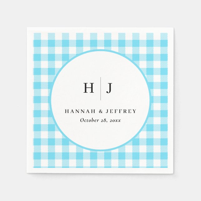 Servilleta De Papel Pastel Gingham Boda Napkins Blue (Anverso)