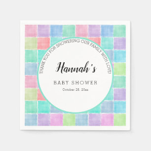 Servilleta De Papel Pastel Gingham Napkins Baby Shower Blocks