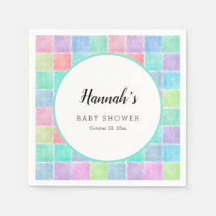 Servilleta De Papel Pastel Gingham Napkins Baby Shower Blocks