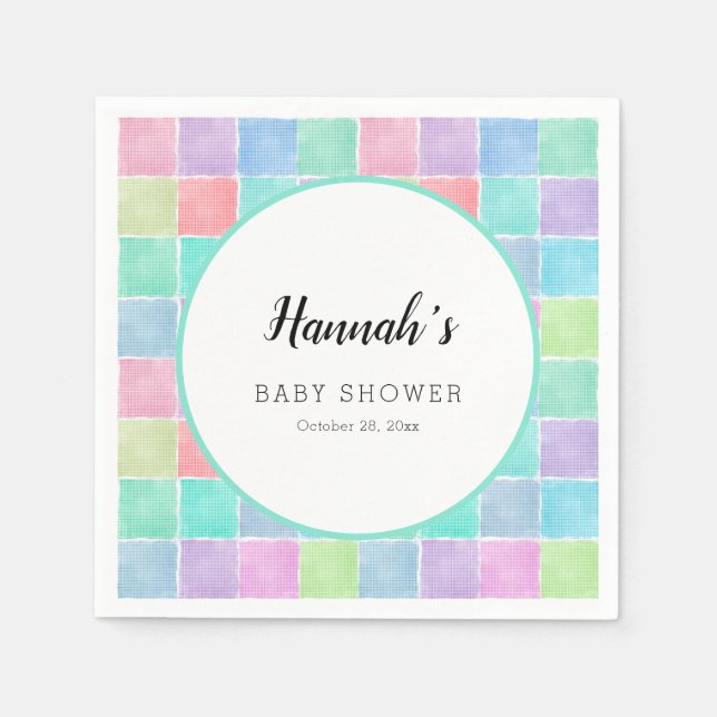 Servilleta De Papel Pastel Gingham Napkins Baby Shower Blocks (Anverso)