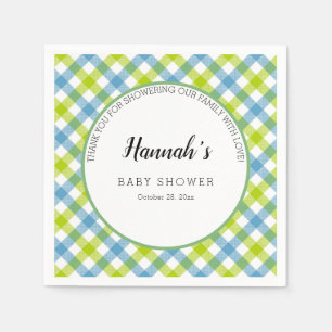 Servilleta De Papel Pastel Gingham Napkins Baby Shower Blue Green