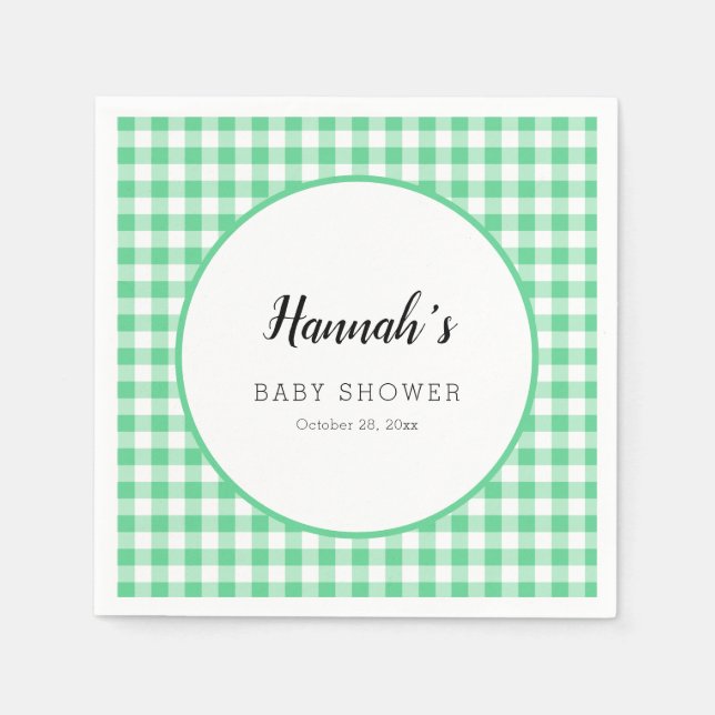 Servilleta De Papel Pastel Gingham Napkins Baby Shower Green (Anverso)