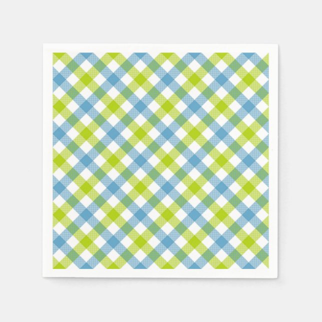 Servilleta De Papel Pastel Gingham Napkins Blue Green (Anverso)