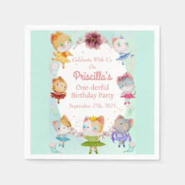 Servilleta De Papel Pastel Green All Ballerina Cat Kids Birday Fiesta