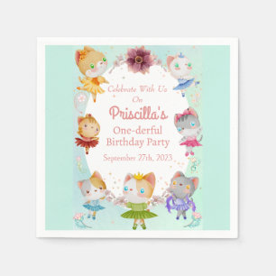 Servilleta De Papel Pastel Green All Ballerina Cat Kids Birday Fiesta