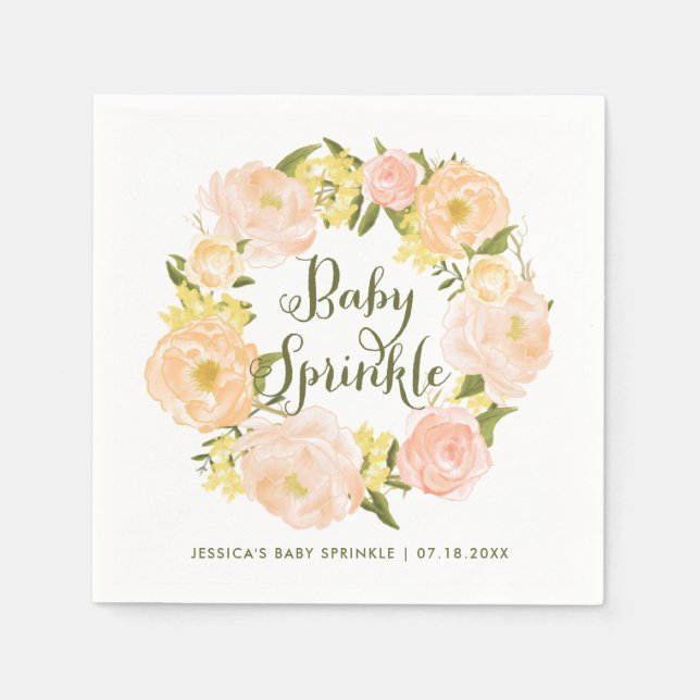Servilleta De Papel Pastel Naranja Peonies Wreath Baby Sprinkle (Anverso)