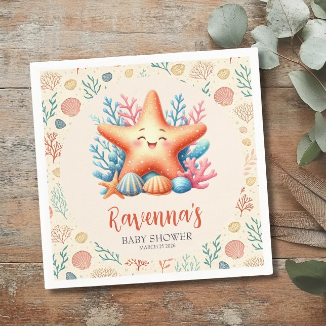 Servilleta De Papel Pastel Ocean Starfish Personalized Baby Shower (Subido por el creador)