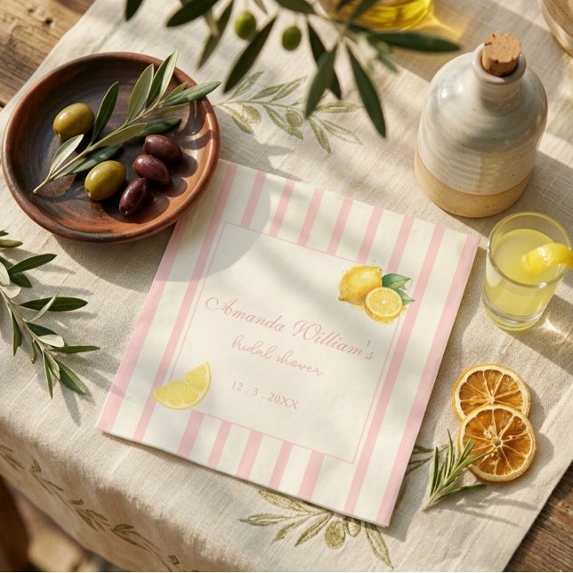Servilleta De Papel Pastel Peach Lemon Stripes Bridal Shower (Subido por el creador)