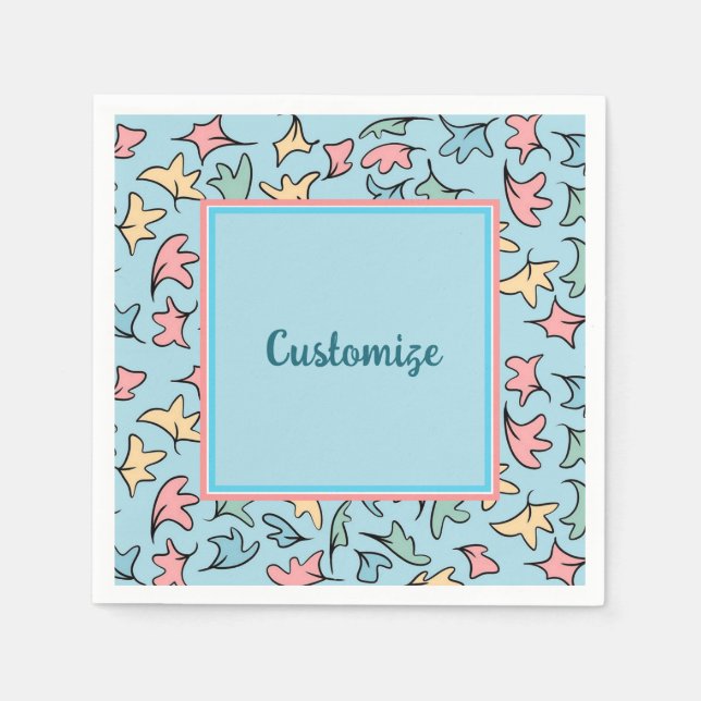 Servilleta De Papel Pastel Personalizado Hojas Azul (Anverso)