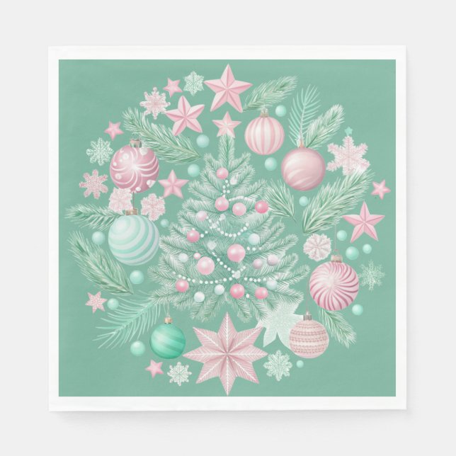 SERVILLETA DE PAPEL PASTEL PINK AND GREEN HOLIDAY CHRISTMAS THEME (Anverso)