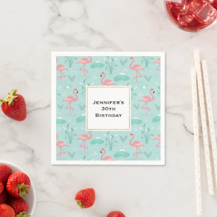 Servilleta De Papel Pastel Pink Flamingos Green Pattern Cumpleaños