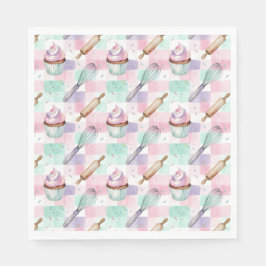 Servilleta De Papel Pastel Pink & Mint Cupcake Baking Pattern
