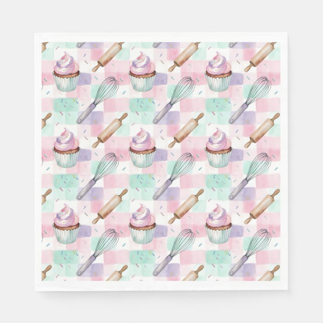 Servilleta De Papel Pastel Pink & Mint Cupcake Baking Pattern (Anverso)