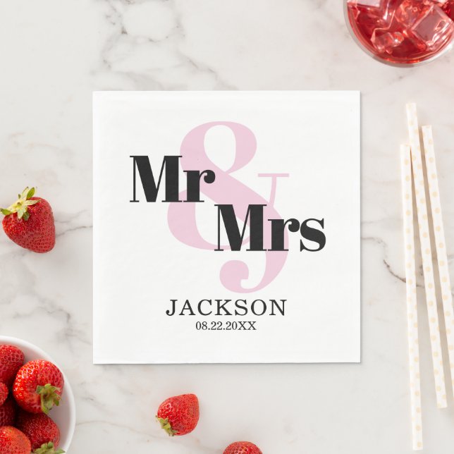 Servilleta De Papel Pastel Pink Sr. y Sra. Boda (In situ)