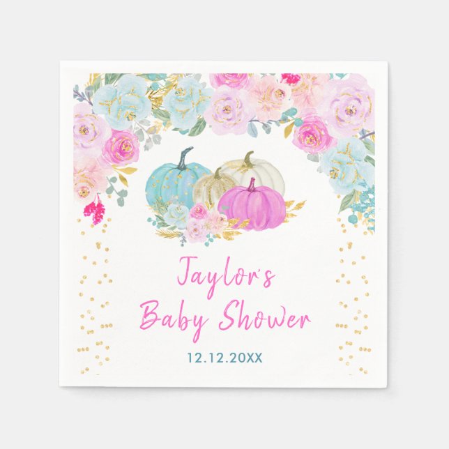 Servilleta De Papel Pastel Pumpkins Floral Baby Shower (Anverso)