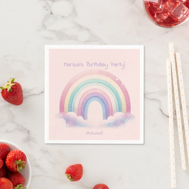 Servilleta De Papel Pastel Rainbow Paper Napkins – Birthday Party (In situ)