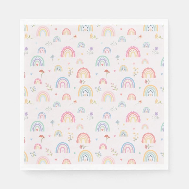 Servilleta De Papel Pastel Rainbows girly Flores y corazones silvestre (Anverso)