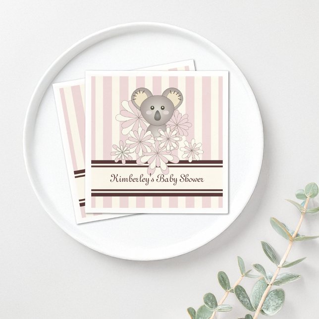 Servilleta De Papel Pastel Rosa Koala Kids Cumpleaños / Chica Baby Sho (Subido por el creador)