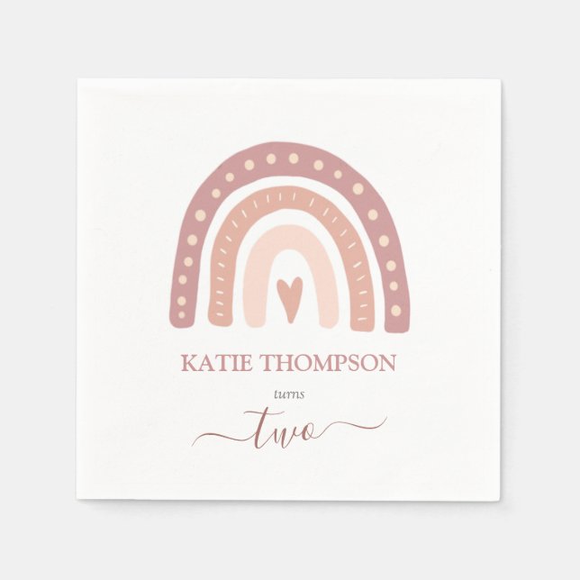 Servilleta De Papel Pastel rosa moderno arcoiris Boho segundo cumpleañ (Anverso)
