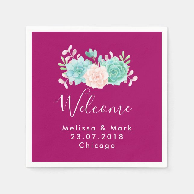 Servilleta De Papel Pastel Rosa y Floral Verde Bouquet Boda de bienven (Anverso)