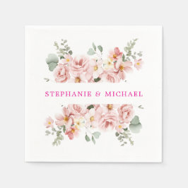 Servilleta De Papel Pastel Rubor Rosa Boda Botánico Floral