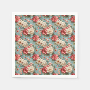 Servilleta De Papel Pastel Shabby Chic Floral – Crema, Rosa y Menta