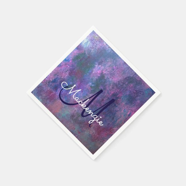 Servilleta De Papel Pastel Splatter | Monograma verde rosa morado azul (Borde)