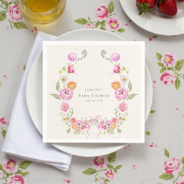 Servilleta De Papel pastel watercolor Floral Wreath Baby Shower Napkin