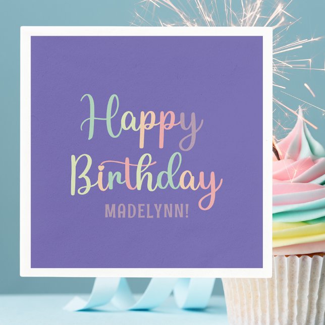 Servilleta De Papel Pastel Watercolor Púrpura Feliz Cumpleaños (napkins
)