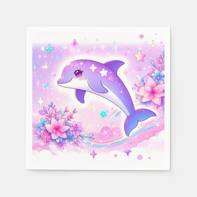 Servilleta De Papel Pastel Whimsical Dolphin Baby Shower (Anverso)