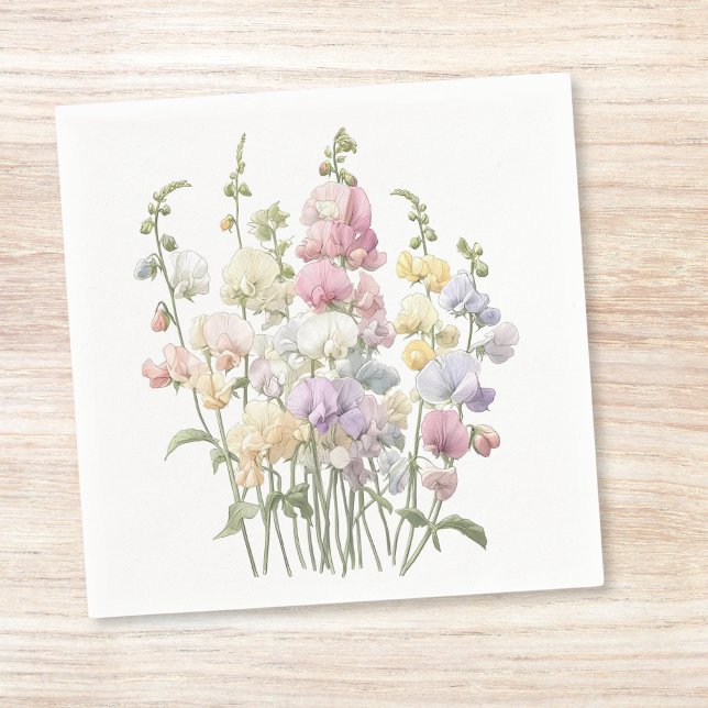 Servilleta De Papel Pastel Whimsical Sweet Pea Flowers Cocktail (Subido por el creador)