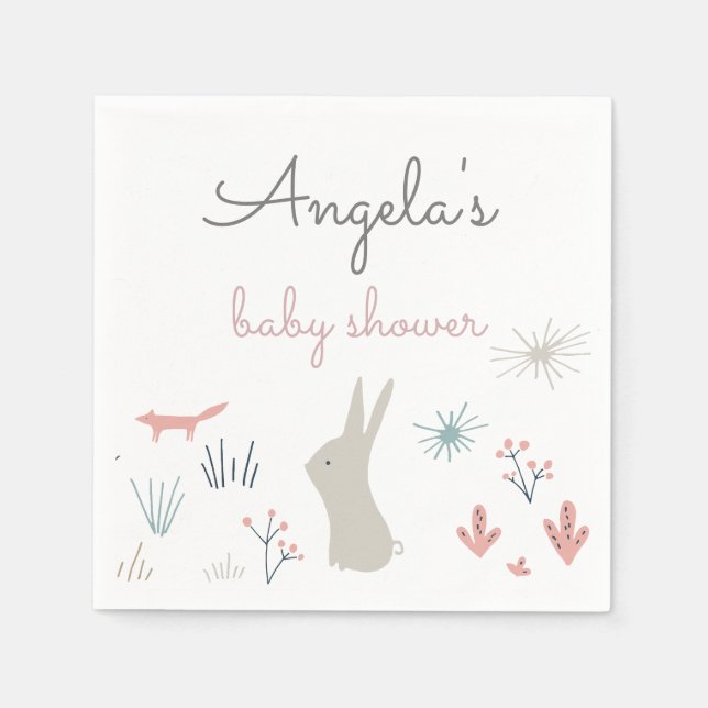 Servilleta De Papel Pastel Woodland | Napkin de papel Baby Shower (Anverso)