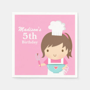 Servilleta De Papel Pastelera Linda Chica Chef Cocinando Cumpleaños Fi